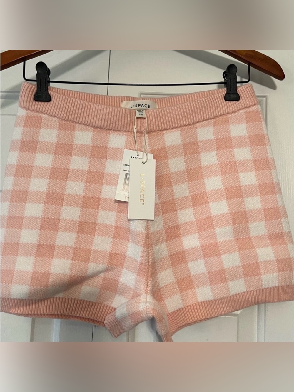 L*Space Peach Cream Gingham Sweater Knit Francis Shorts Summer NWT M #1633-1634